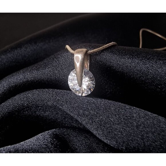 Vintage Sterling Silver Crystal Pendant Necklace With Snake Chain - Picture 1 of 5